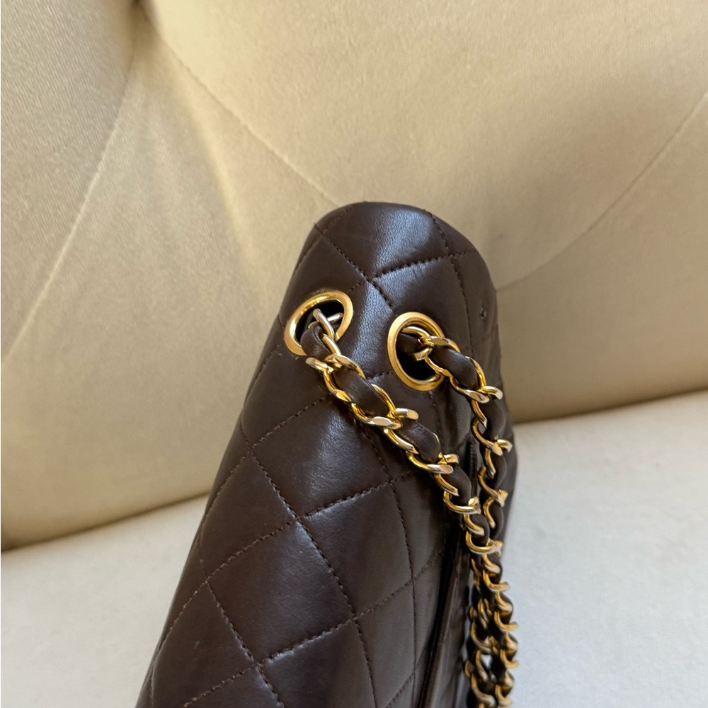 Rare🤎Chanel Classic Double Flap Brown Quilted Lambskin within 24K Gold Plated - Picture 15 of 16